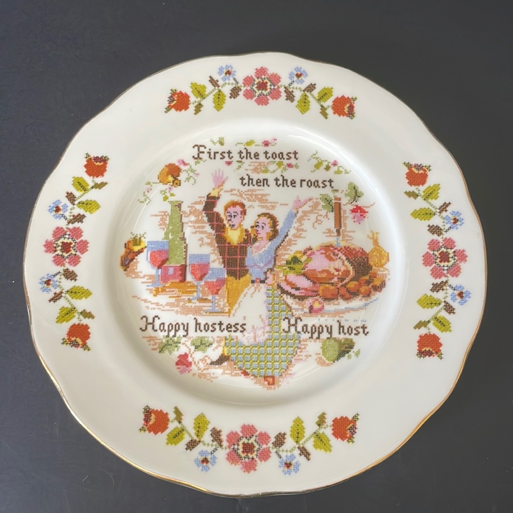 Bone China Happy Hostess Set Serving Platter 2 Coffee Mugs Plate Tea Cup Vintage - Picture 10 of 14